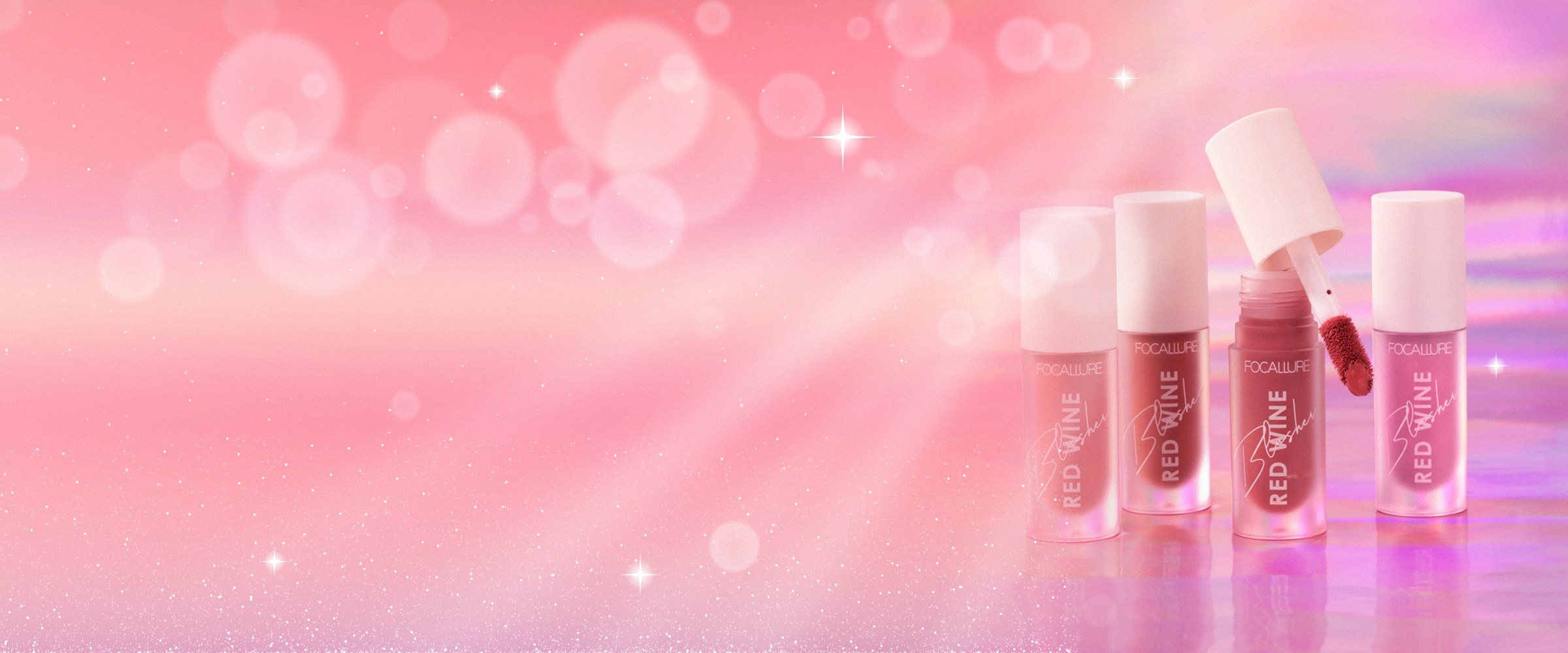 Focallure Red Wine liquid blush on a sparkling pink background
